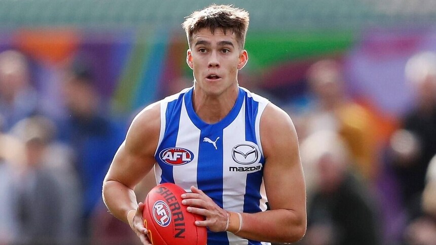 Flynn Perez in action during North Melbourne's clash with Hawthorn in round 19, 2022. Picture: AFL Photos