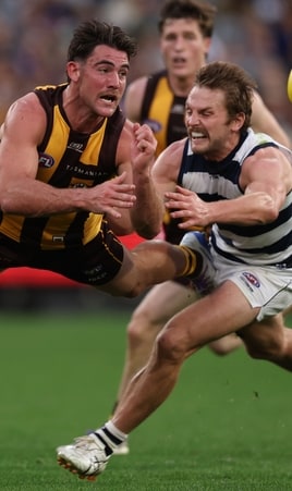 Jai Newcombe in action during the match between Geelong and Hawthorn at the MCG in round six, 2025. Picture: AFL Photos