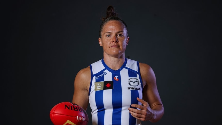 Emma Kearney during North Melbourne's AFLW team photo day. Picture: Morgan Hancock/AFL Photos