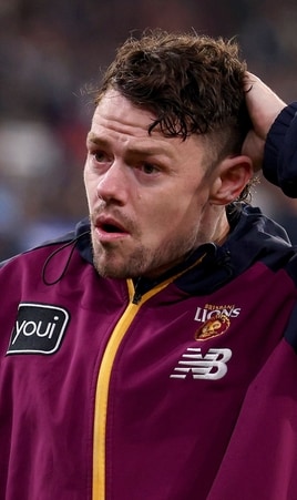 Lachie Neale looks dejected after Brisbane lost a qualifying final against Geelong on September 5, 2025. Picture: AFL Photos/Getty Images
