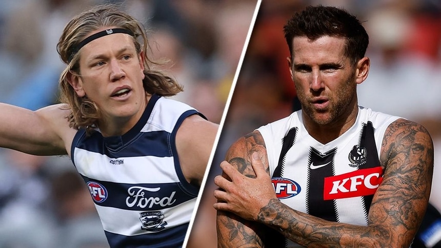Rhys Stanley and Jeremy Howe. Pictures: AFL Photos