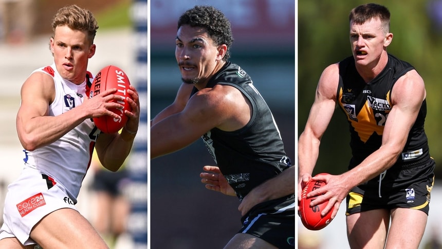 Tom Blamires, Zac Foot and Dom Brew. Pictures: AFL Photos