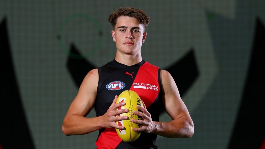Sullivan Robey after being drafted by Essendon at pick 9 in the 2025 Telstra AFL Draft. Picture: AFL Photos