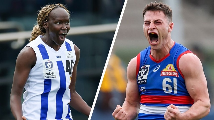 Nyakoat Dojiok and Cooper Craig-Peters. Pictures: AFL Photos