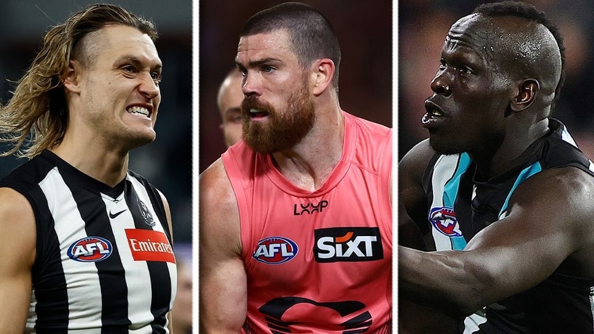 Darcy Moore, Sam Collins and Aliir Aliir. Picture: AFL Photos