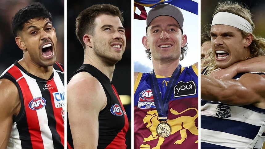 L-R: Nasiah Wanganeen-Milera, Zach Merrett, Harris Andrews, Bailey Smith. Pictures: AFL Photos