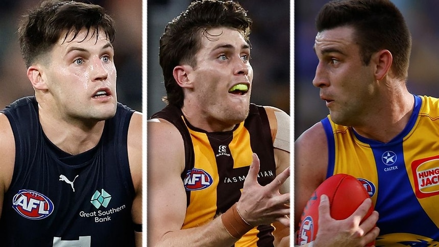 Nic Newman, Will Day and Elliot Yeo. Pictures: AFL Photos