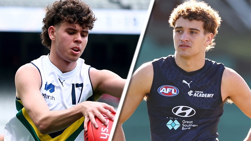 Dougie Cochrane and Cody Walker. Pictures: AFL Photos