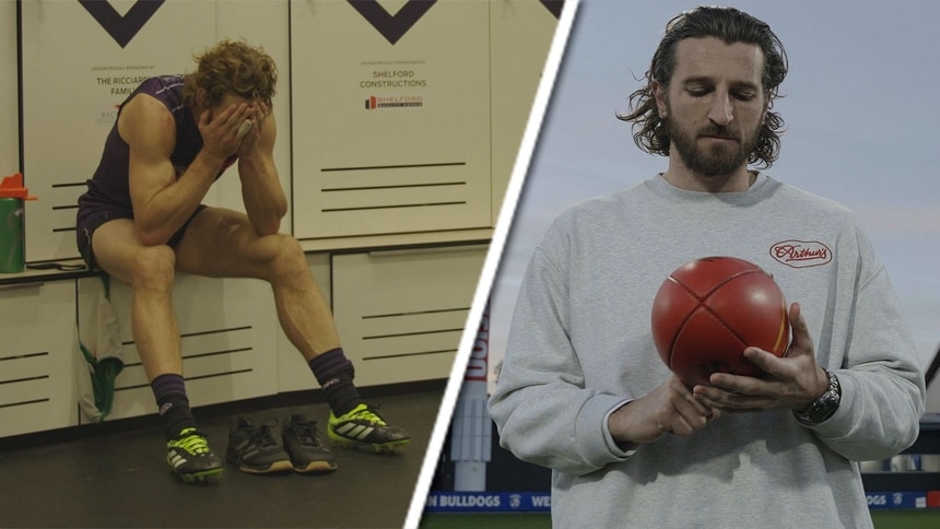 Nat Fyfe (left) and Marcus Bontempelli in Final Siren. Pictures: Supplied
