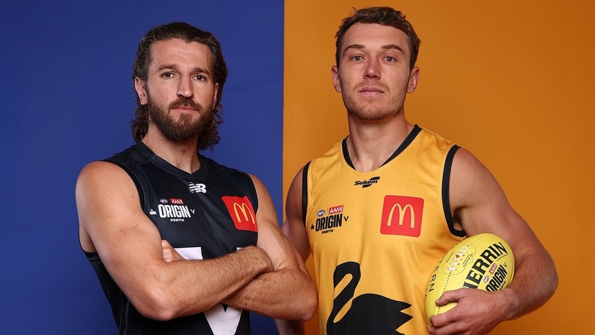 Marcus Bontempelli and Patrick Cripps will captain Victoria and WA in the 2026 AAMI AFL Origin game. Picture: AFL Photos