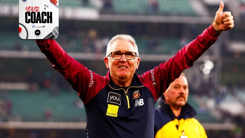 Chris Fagan celebrates during the Toyota AFL Grand Final between Brisbane and Geelong on September 27, 2025. Picture: AFL Photos