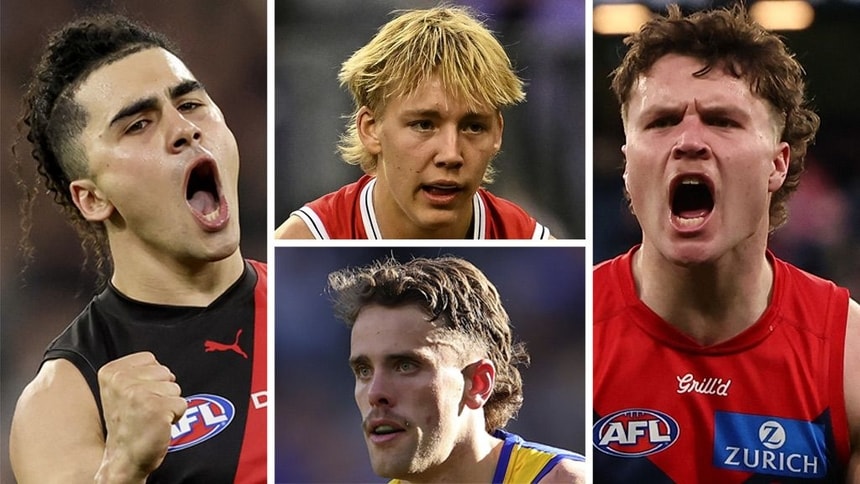 Clockwise from left: Isaac Kako, Alix Tauru, Harvey Langford, Tom McCarthy. Pictures: AFL Photos