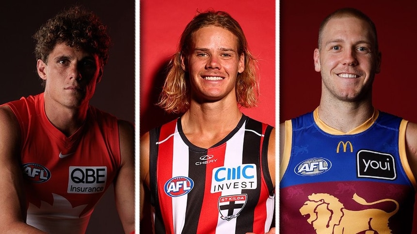 Charlie Curnow, Tom De Koning and Oscar Allen. Pictures: AFL Photos