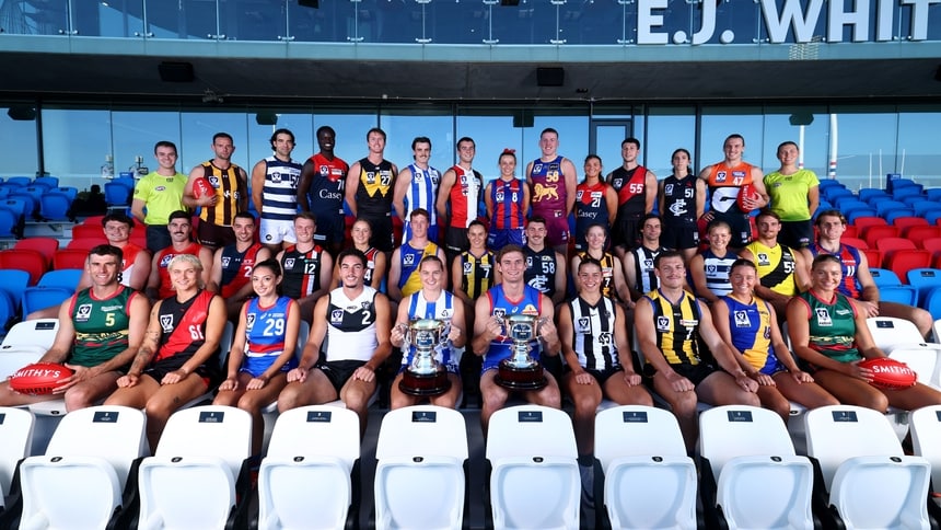 VFL and VFLW captains at the 2026 VFL/W Season Launch. Picture: Josh Chadwick/AFL Photos