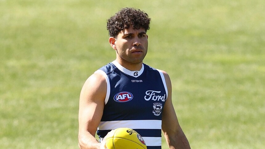 Tyson Stengle during the captain's run at GMHBA Stadium, September 18, 2025. Picture: Getty Images