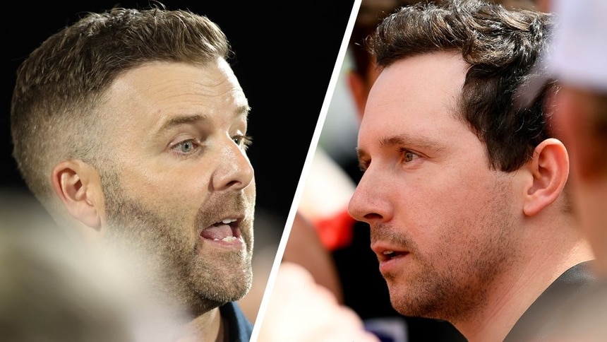 Brett Gourley and Jackson Kornberg. Pictures: AFL Photos