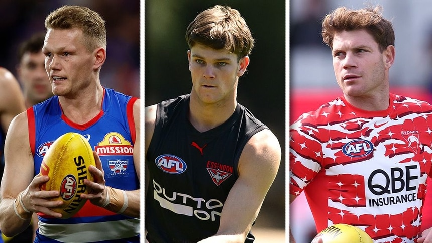 Adam Treloar, Jacob Farrow, and Taylor Adams. Pictures: AFL Photos