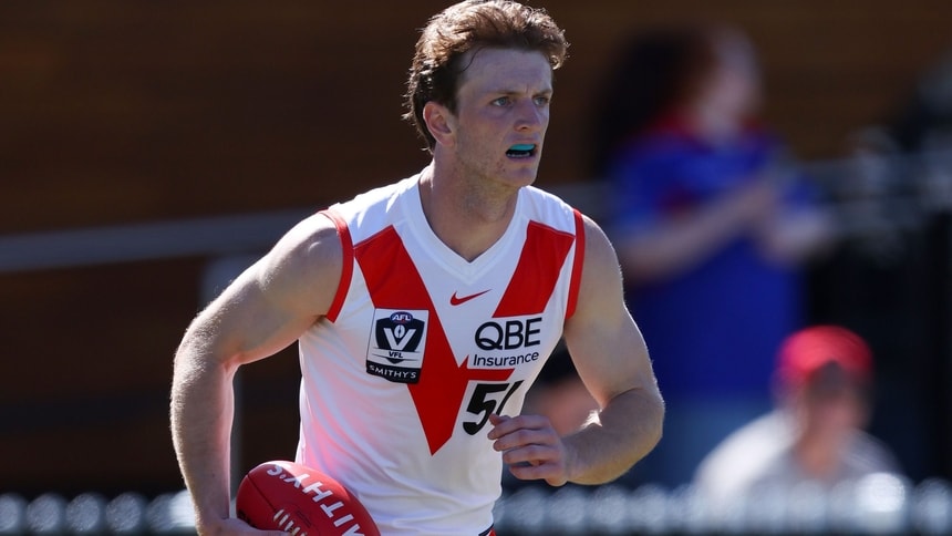 Luke Giacometti of the Swans in action during the 2026 Smithy's VFL Round 3 match between Port Melbourne and Sydney Swans at ETU Stadium. Picture: Rob Lawson/AFL Photos