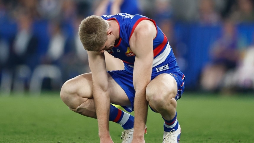 Tim English is seen injured during the Western Bulldogs' clash against Essendon in round four, 2026. Picture: AFL Photos