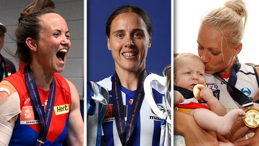 L-R: Daisy Pearce, Jas Garner, Erin Phillips. Pictures: AFL Photos