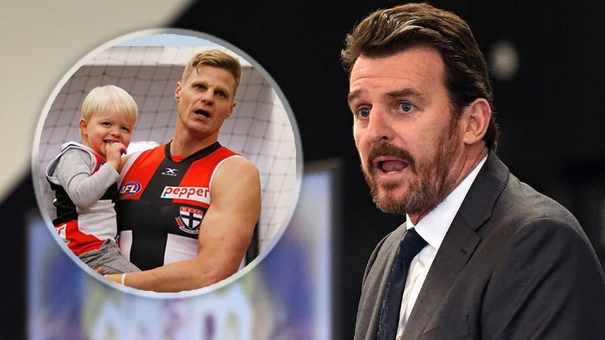 Tasmania CEO Brendon Gale and (inset) Nick Riewdolt with his son James. Pictures: AFL Photos