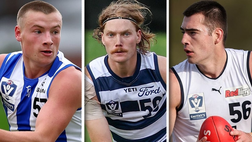 Xavier Bamert, Kye Annand and Flynn Riley. Pictures: AFL Photos