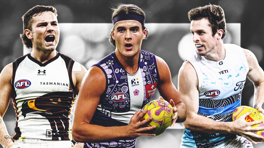 Nick Watson, Murphy Reid and Max Holmes. Pictures: AFL Photos