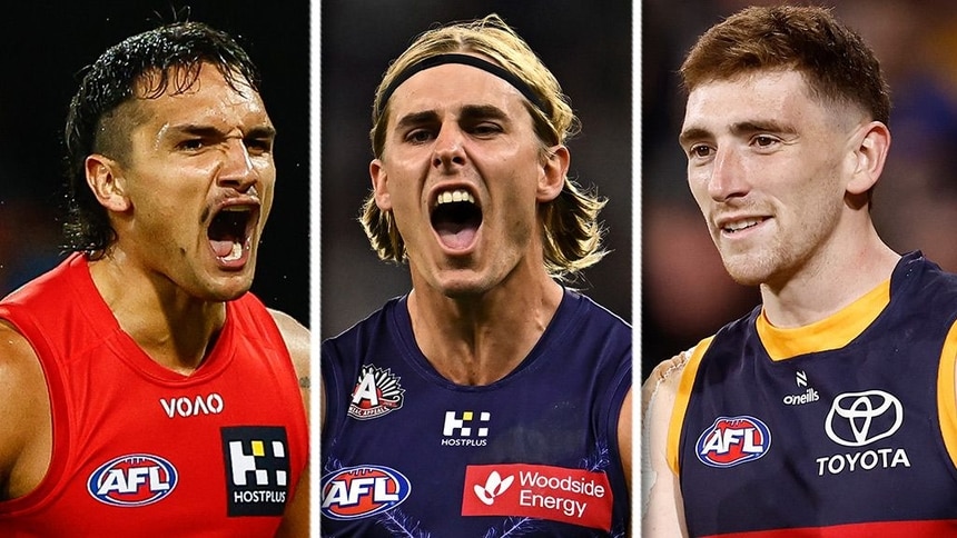 L-R: Jamarra Ugle-Hagan, Jeremy Sharp, Mark Keane. Pictures: AFL Photos