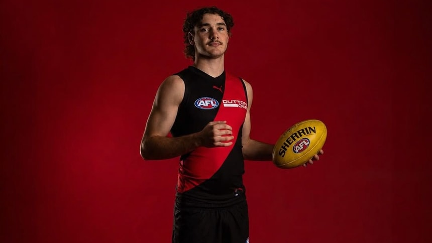 New Essendon draftee Jaxon Artemis on his first day with the Bombers. Picture: Essendon Football Club
