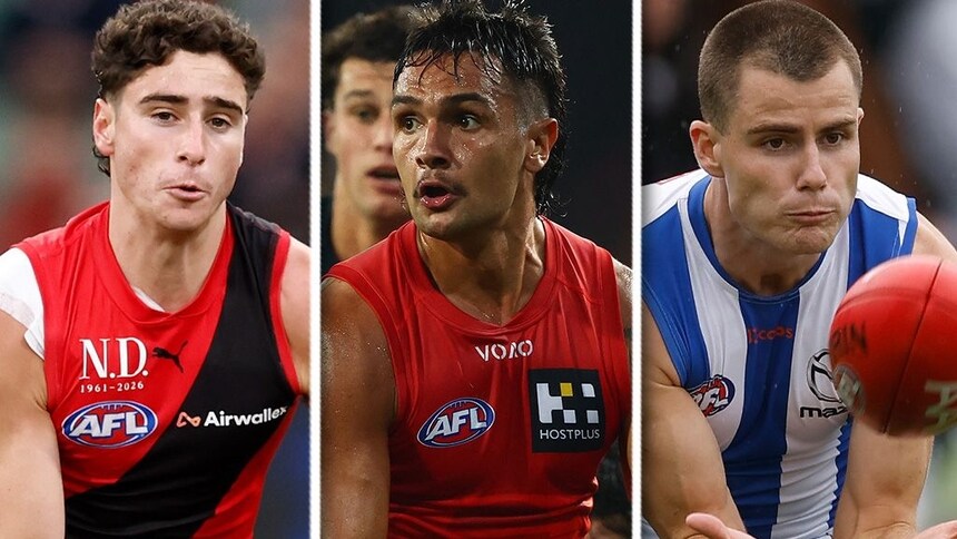Elijah Tsatas, Jamarra Ugle-Hagan and Bailey Scott. Pictures: AFL Photos