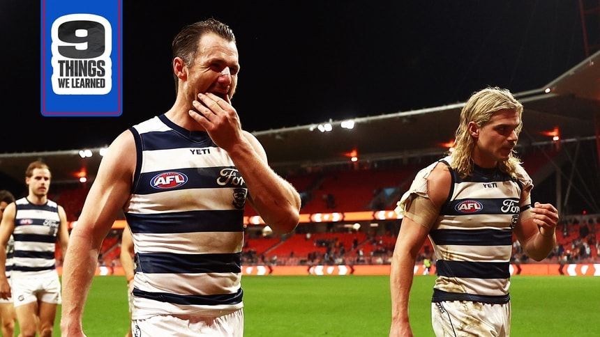 Geelong players after their loss to GWS in R18, 2026. Picture: AFL Photos