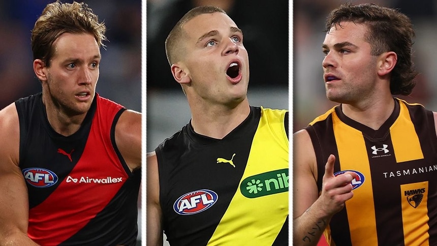Darcy Parish, Sam Lalor, Nick Watson. Pictures: AFL Photos