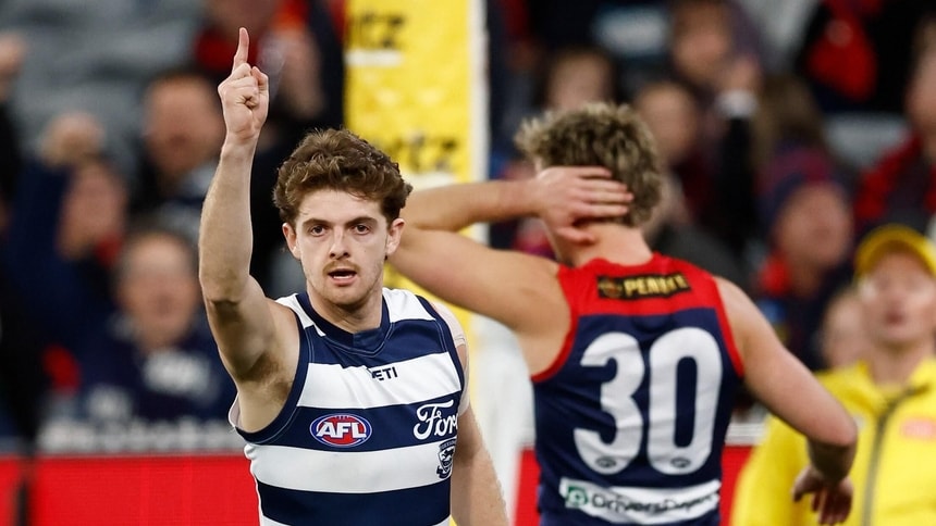 Oliver Wiltshire during round 20 between Melbourne and Geelong at the MCG, July 24, 2026. Picture: AFL Photos