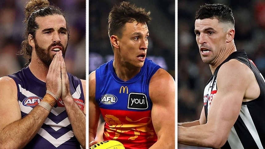 Alex Pearce, Hugh McCluggage and Scott Pendlebury. Pictures: AFL Photos