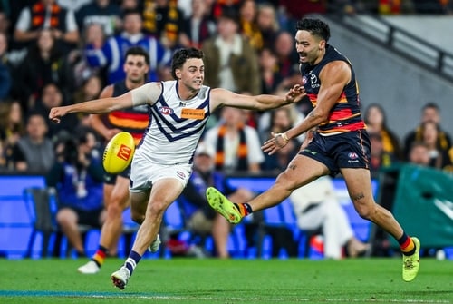 Andrew Brayshaw handballs in Round 23