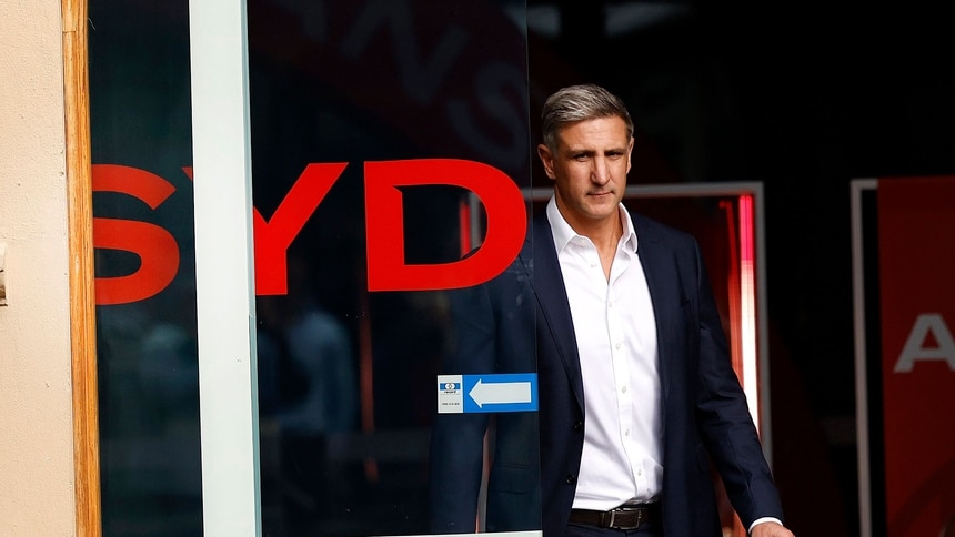 Matthew Pavlich walks out to speak with reporters on Monday, August 17, 2026. Picture: Phil Hillyard