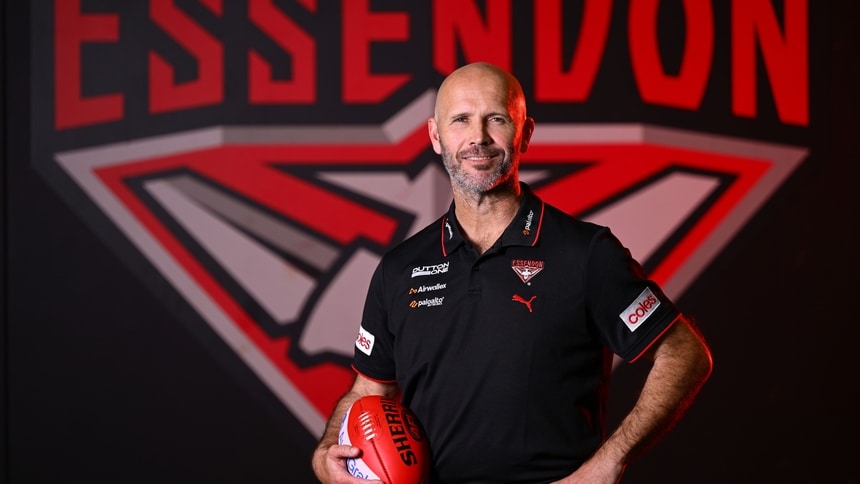 Mark McVeigh after his unveiling as Essendon's senior coach on Tuesday, August 25, 2026. Picture: AFL Photos