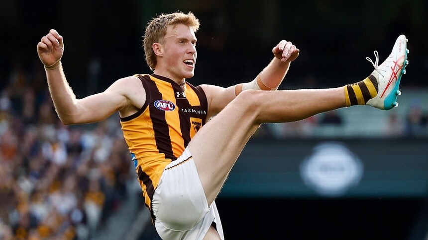 Noah Mraz during the R19 match between Hawthorn and Richmond at the Melbourne Cricket Ground on July 19, 2026. Picture: AFL Photos