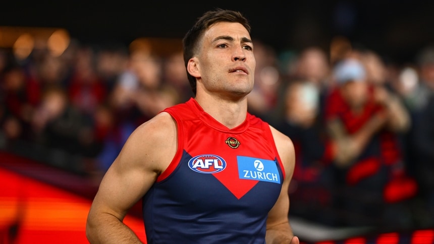 Jack Viney runs out onto the field during the wildcard final between Melbourne and Carlton at Melbourne Cricket Ground, on August 29, 2026. Picture: AFL Photos