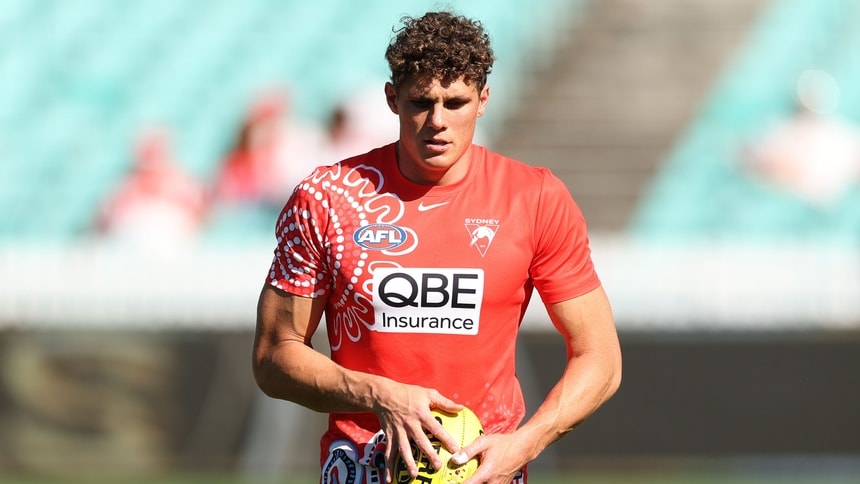 Charlie Curnow warms up before Sydney's qualifying final against Brisbane on September 5, 2026. Picture: AFL Photos