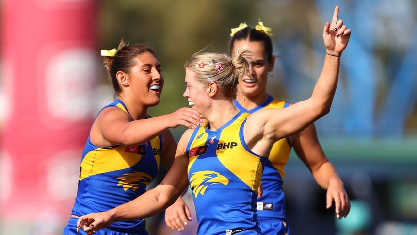 Isabella Lewis during round five between West Coast and Brisbane at Mineral Resources Park, September 12, 2026. Picture: Getty Images