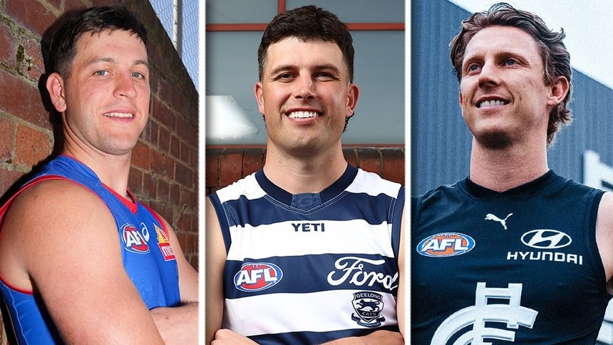 Zak Butters, Rowan Marshall, Lachie Whitfield. Pictures: Western Bulldogs FC/AFL Photos/Carlton FC